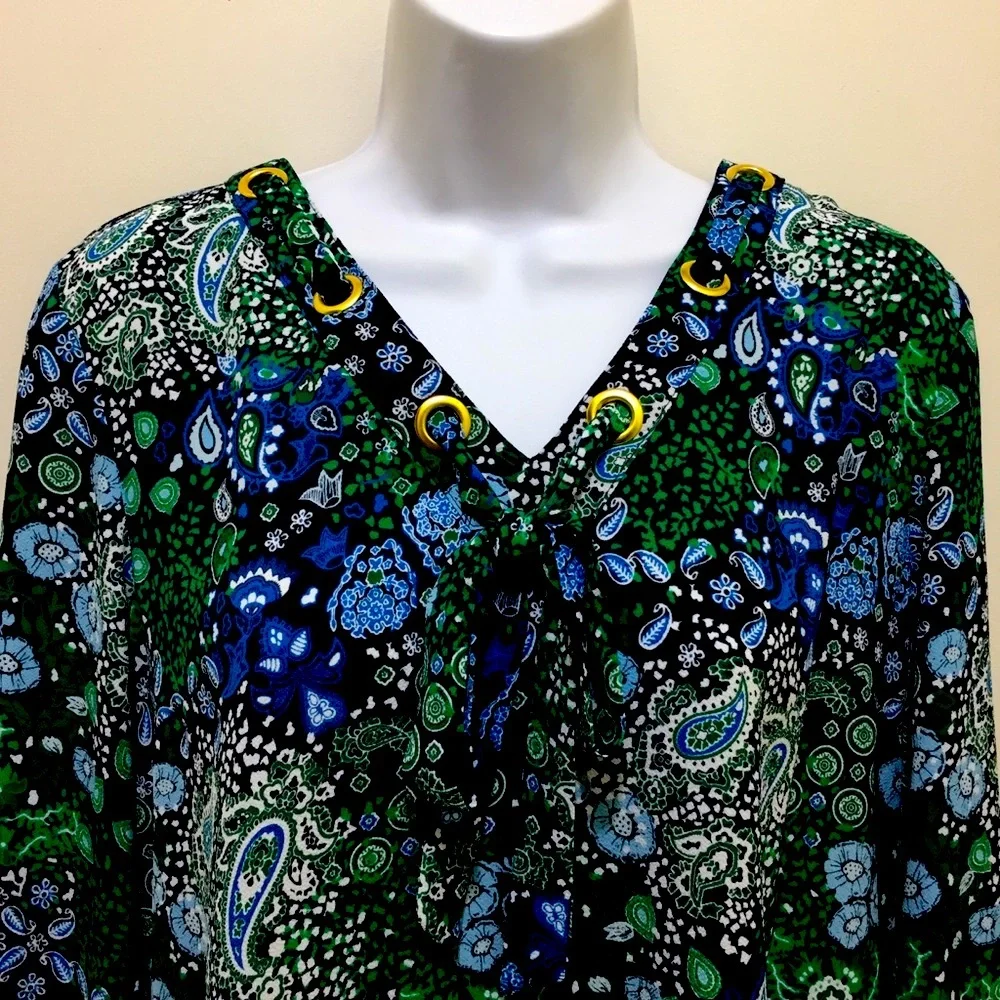 Michael Kors‎ Paisley Floral True Navy Blue Top M